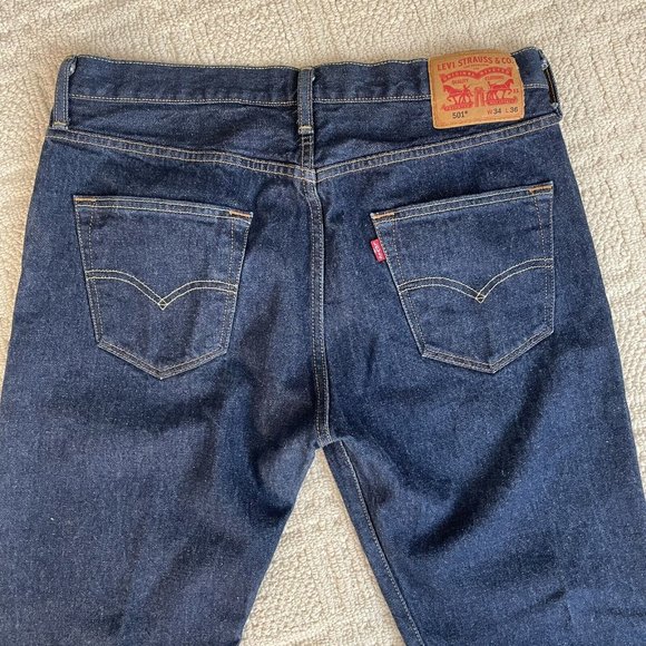 Levis 501 Men's Blue Jeans - Button Fly Straight Leg Denim - 34 X 36 Dark Wash - Picture 13 of 16